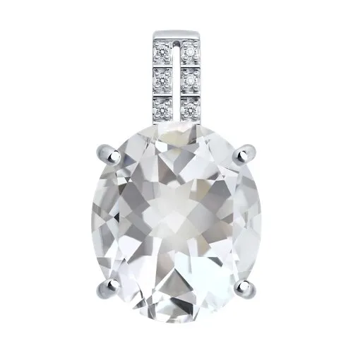 Pandantiv din aur alb cu Diamant, Cristal de munte