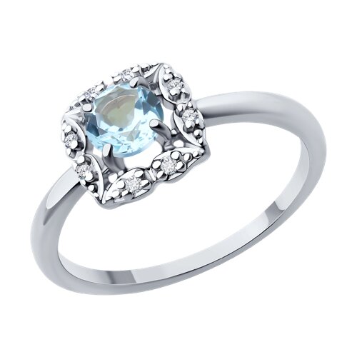 Кольцо из серебра с камнями Фианит, Топаз голубой