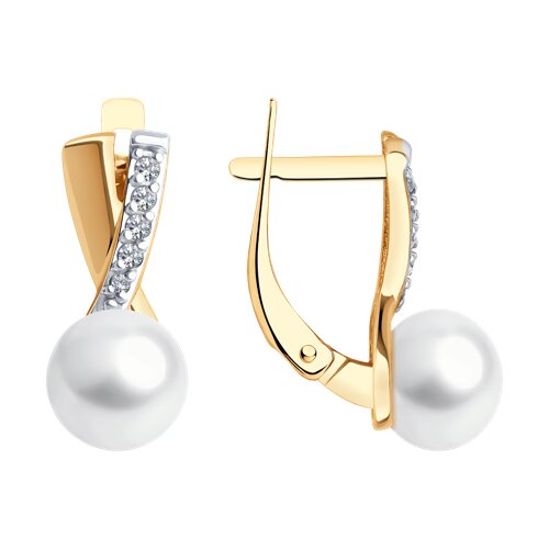 Cercei din aur roșu cu pietre Cubic Zirconia Incolor, Perla Albă