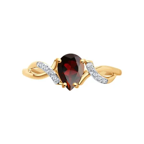 Inel din aur roșu cu Cubic Zirconia Incolor, Granat