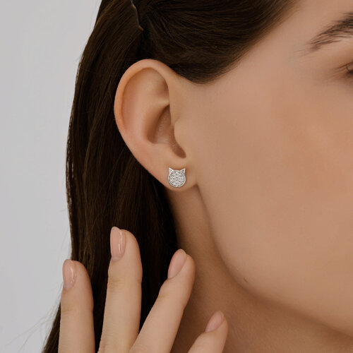 Серьги Пусеты из серебра с камнями Фианит