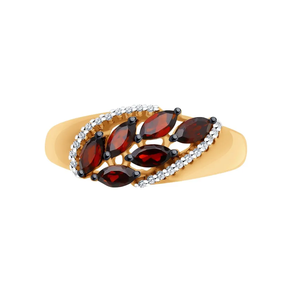 Inel din aur roșu cu Cubic Zirconia Incolor, Granat