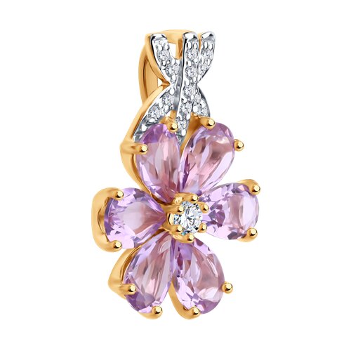 Pandantiv din aur roșu cu pietre Cubic Zirconia Incolor, Ametist