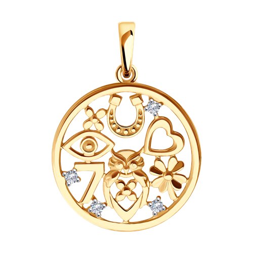 Pandantiv din aur roșu cu pietre Cubic Zirconia Incolor