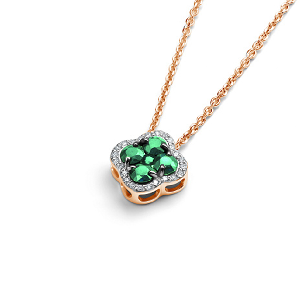 Колье из красного золота с камнями Бриллиант, Изумруд