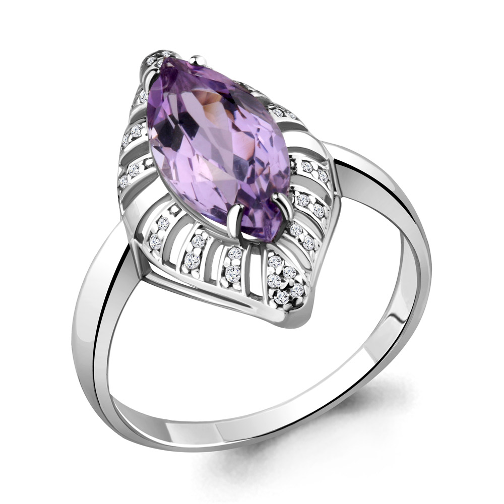 Inel din argint  cu pietre Cubic Zirconia Incolor, Ametist