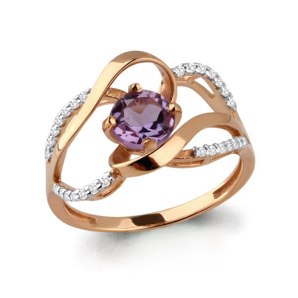 Inel din aur roșu cu pietre Cubic Zirconia Incolor, Ametist