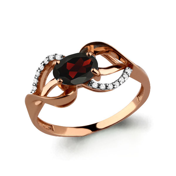 Inel din aur roșu cu pietre Cubic zirconia, Granat