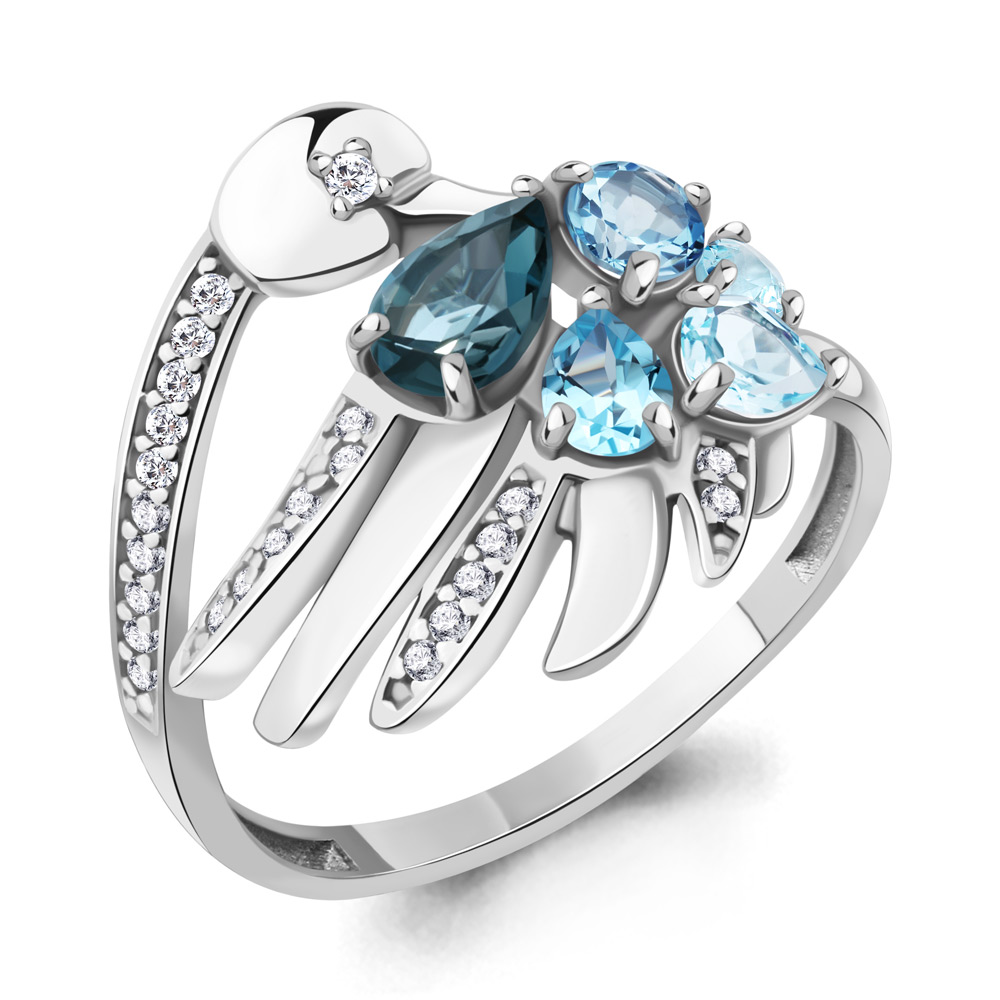 Inel din argint  cu pietre Cubic Zirconia Incolor, Topaz London și Topaz Swiss
