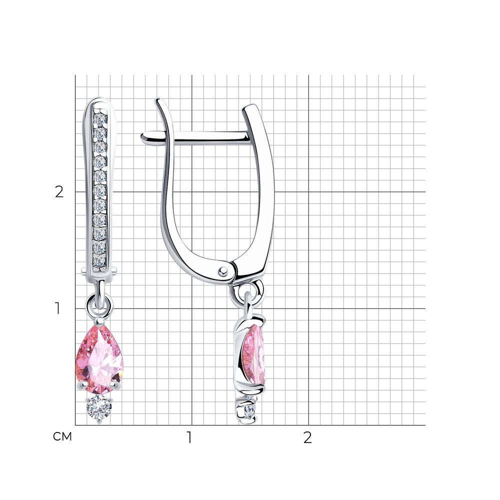 Cercei Suspendați din argint  cu pietre Cubic Zirconia Incolor, Cubic Zirconia Roz