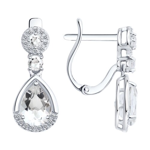Серьги из белого золота с камнями Бриллиант, Горный хрусталь