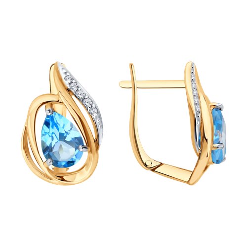 Cercei din aur roșu cu pietre Diamant, Topaz Swiss