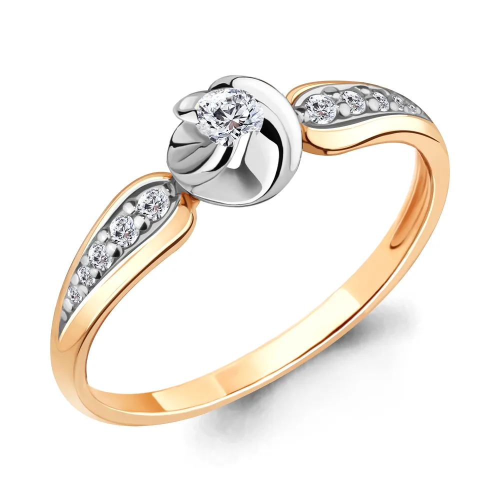 Inel din aur roșu cu Cubic Zirconia Incolor, Swarovski
