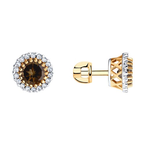 Cercei Pusete din aur roșu cu pietre Cubic Zirconia Incolor, Cuarț fumuriu