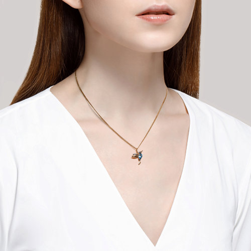 Pandantiv din aur roșu cu pietre Cubic Zirconia Albastru Safir, Topaz Swiss