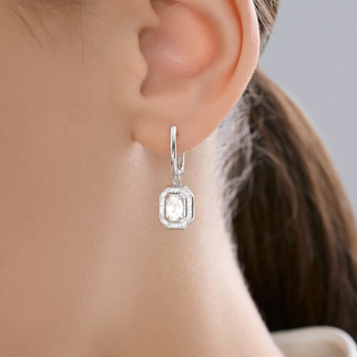Cercei Suspendați din aur alb cu pietre Diamant, Cristal de munte