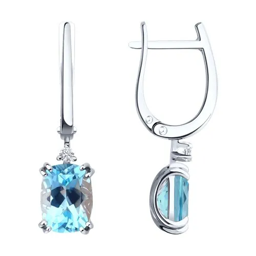 Cercei Suspendați din aur alb cu Cubic Zirconia Incolor, Topaz albastru