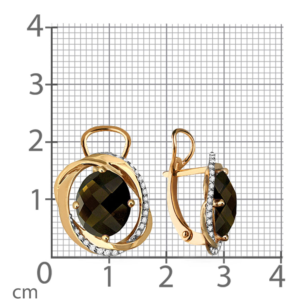 Cercei din aur roșu cu pietre Cubic Zirconia Incolor, Cuarț fumuriu