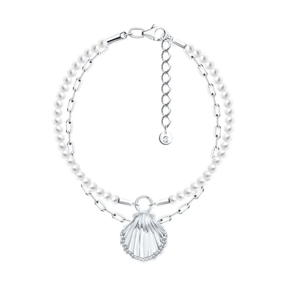 Brățară din argint cu Cubic Zirconia Incolor, Perla Imit. și Fir transparent