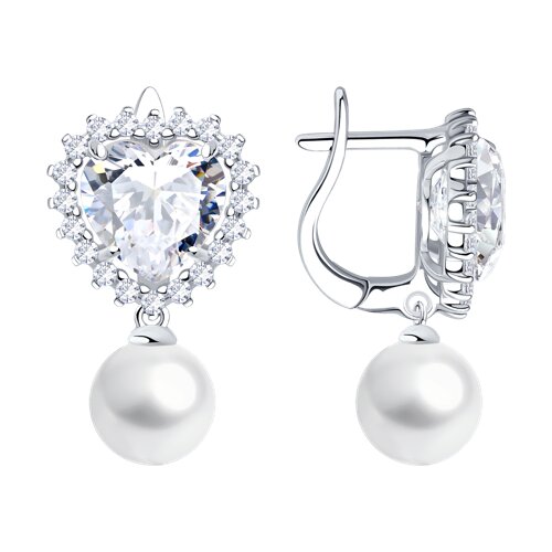 Cercei din argint  cu pietre Cubic Zirconia Incolor, Perla Imit.