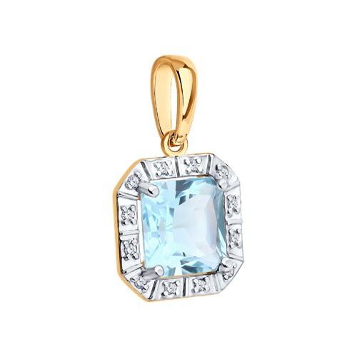 Подвеска из красного золота с камнями Бриллиант, Топаз голубой