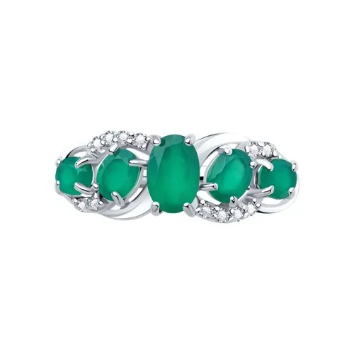 Inel din argint cu Cubic Zirconia Incolor, Agat verde