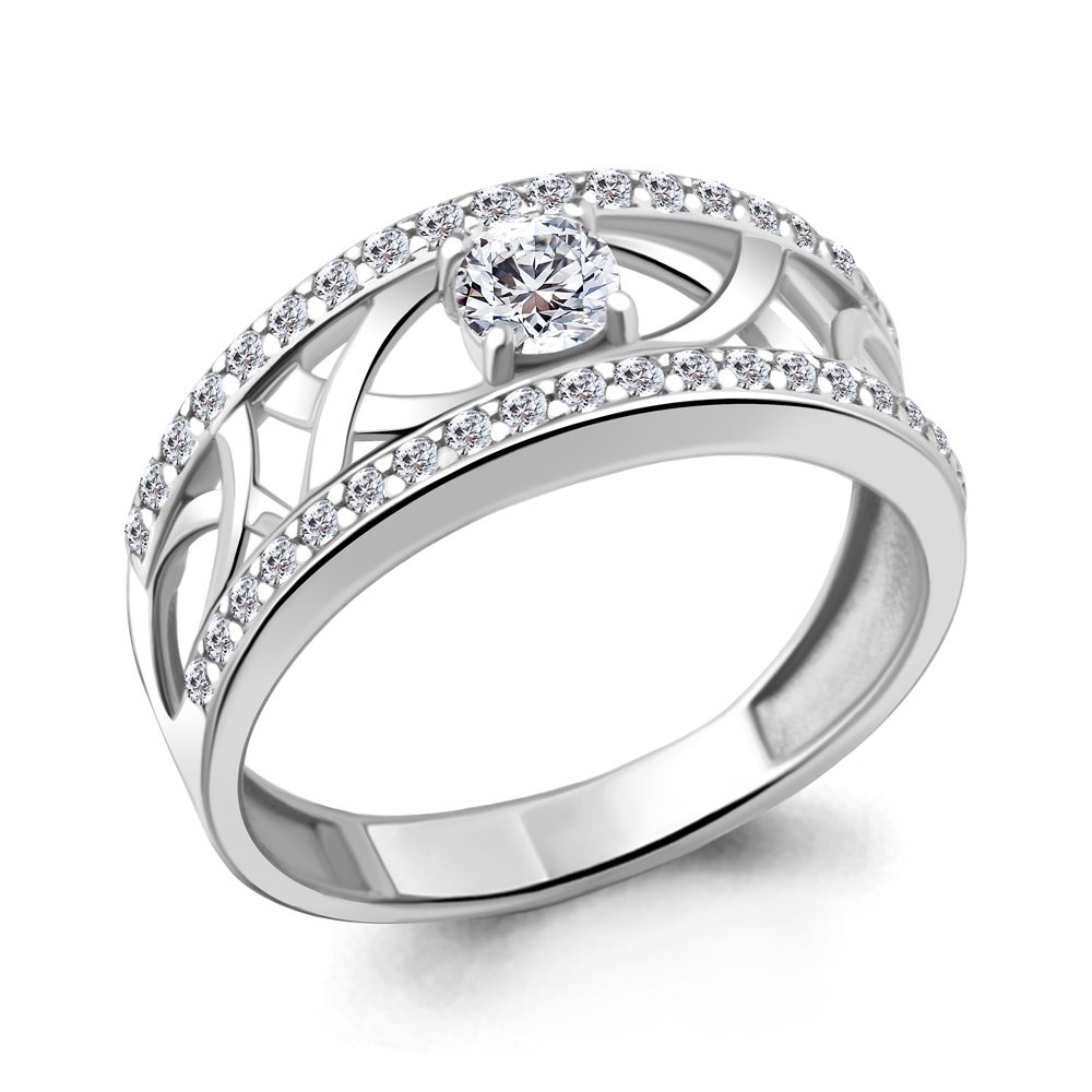Inel din aur alb cu pietre Cubic Zirconia Incolor