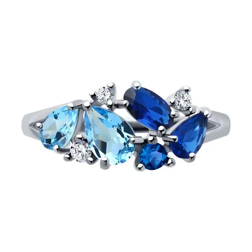 Inel din argint cu Cubic Zirconia Incolor, Cubic Zirconia Albastru Safir și Topaz Swiss