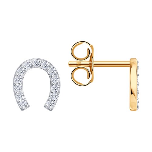 Серьги Пусеты из красного золота с камнями Фианит