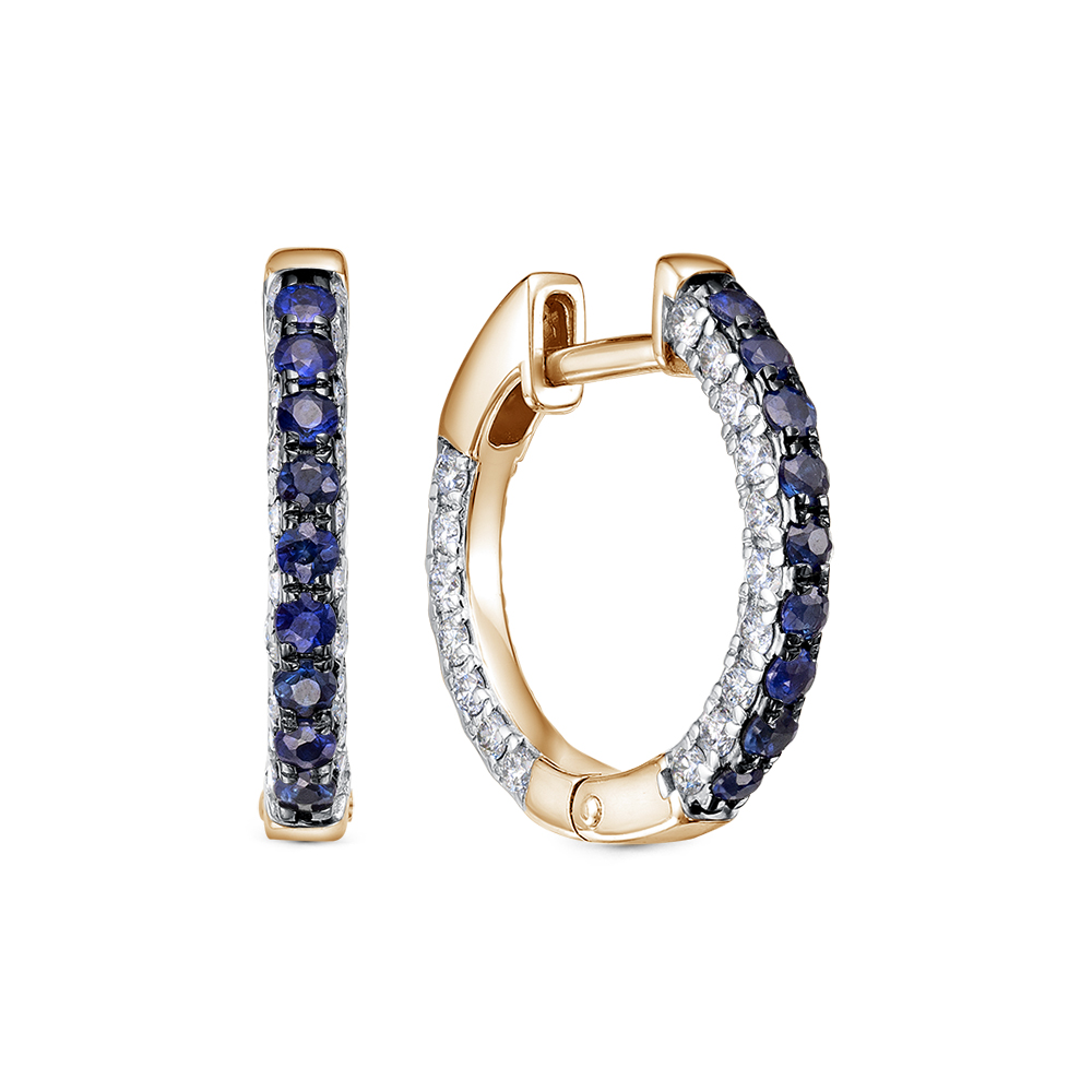 Cercei Creole din aur roșu cu pietre Diamant, Safir