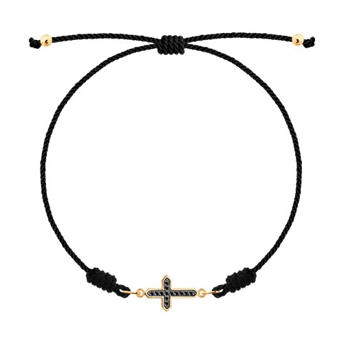 Браслет Крестик из красного золота с камнями Черный бриллиант, Текстиль