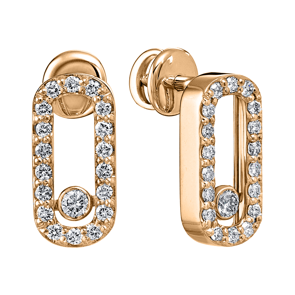 Серьги Пусеты из красного золота с камнями Бриллиант