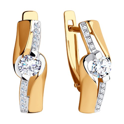 Серьги из красного золота с камнями Фианит