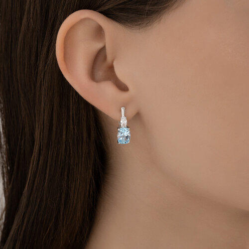 Cercei din argint  cu pietre Cubic Zirconia Incolor, Topaz albastru