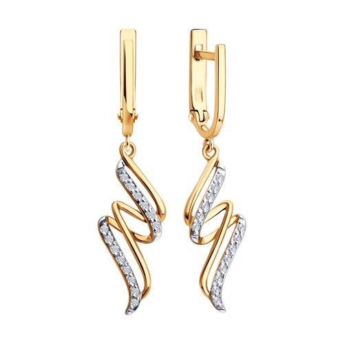 Серьги Длинные из красного золота с камнями Фианит