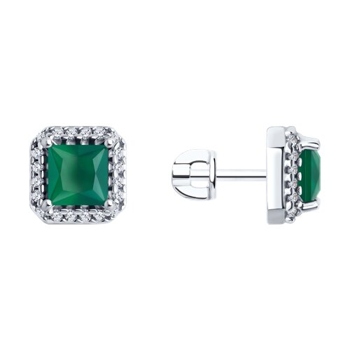 Cercei Pusete din argint  cu pietre Cubic Zirconia Incolor, Agat verde