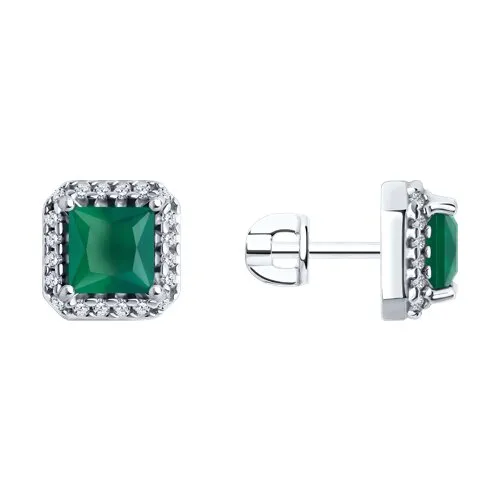 Cercei Pusete din argint cu Cubic Zirconia Incolor, Agat verde
