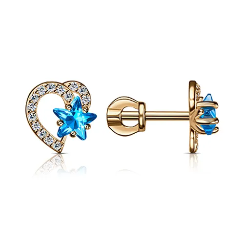Cercei Pusete din aur roșu cu Cubic Zirconia Incolor, Cubic Zirconia Albastru