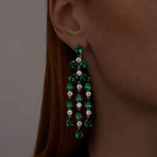 Cercei Suspendați din argint cu Cubic Zirconia Incolor, Cubic Zirconia Verde