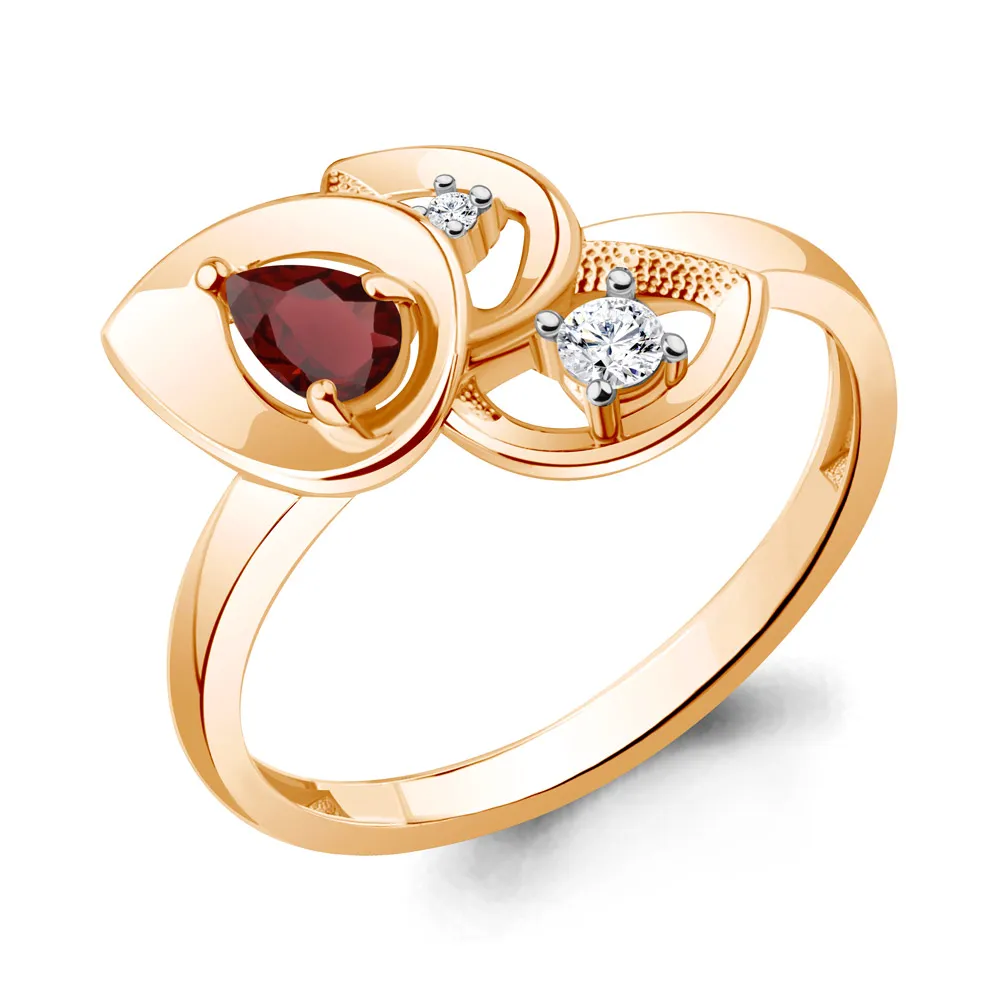 Inel din aur roșu cu Cubic Zirconia Incolor, Granat