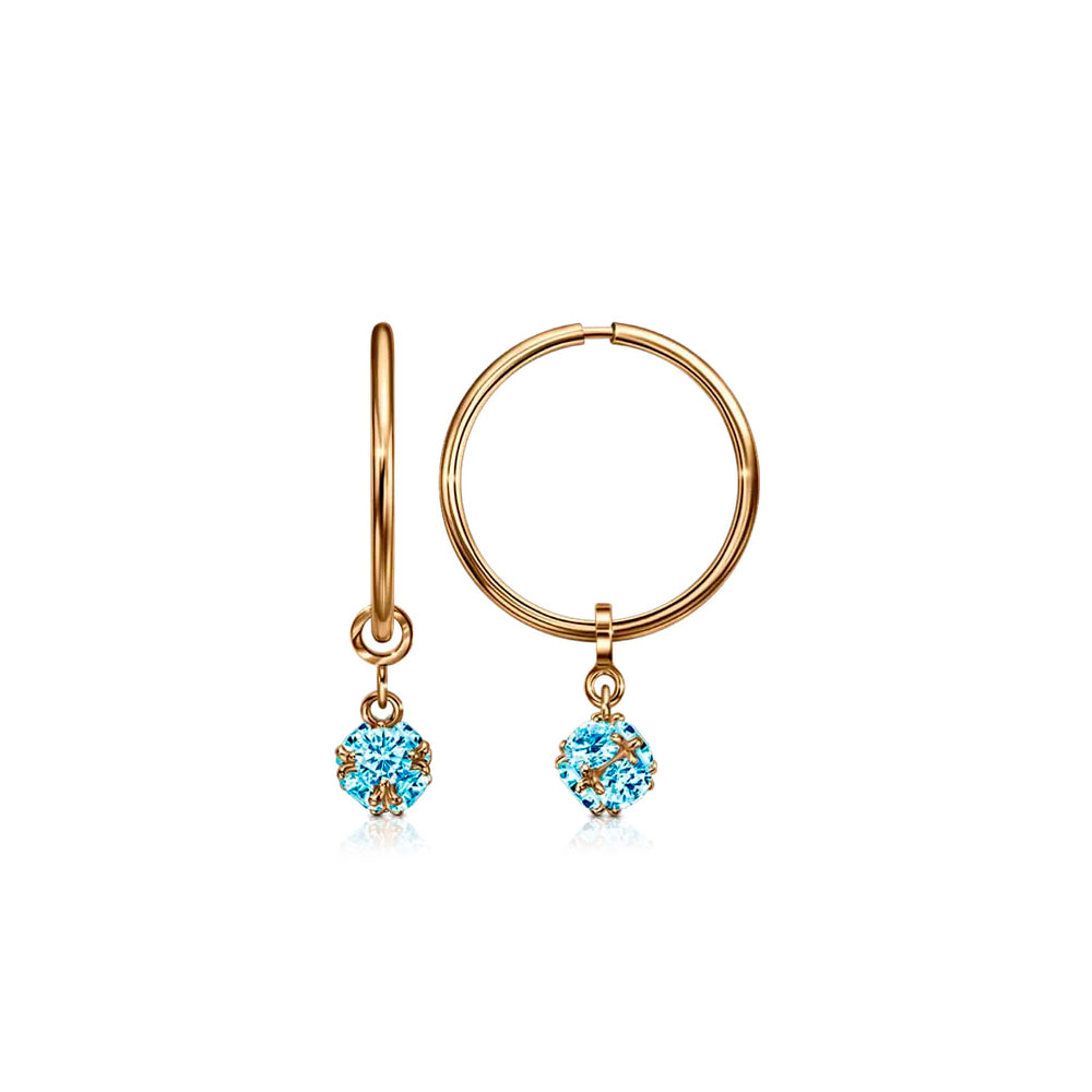 Cercei Creole din aur roșu cu Cubic Zirconia Albastru