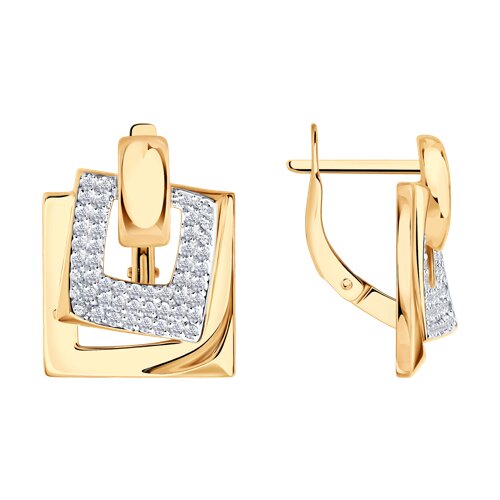 Серьги из красного золота с камнями Фианит