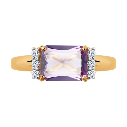 Inel din aur roșu cu Cubic Zirconia Incolor, Ametist