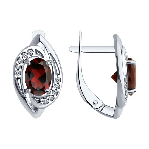 Серьги из серебра с камнями Фианит, Гранат