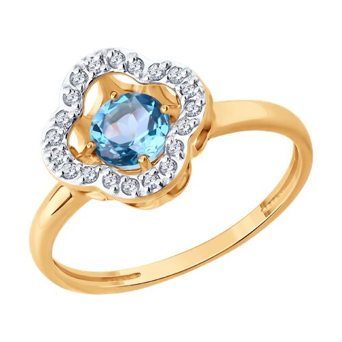 Inel din aur roșu cu pietre Cubic Zirconia Incolor, Topaz Swiss