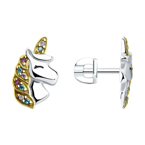 Cercei Pusete din argint cu Cubic Zirconia Liliachiu, Cubic Zirconia Verde și Cubic Zirconia Roz