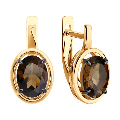 Cercei din aur roșu cu pietre Cuarț fumuriu