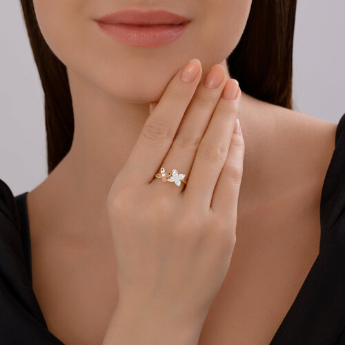 Inel din aur roșu cu pietre Cubic Zirconia Incolor