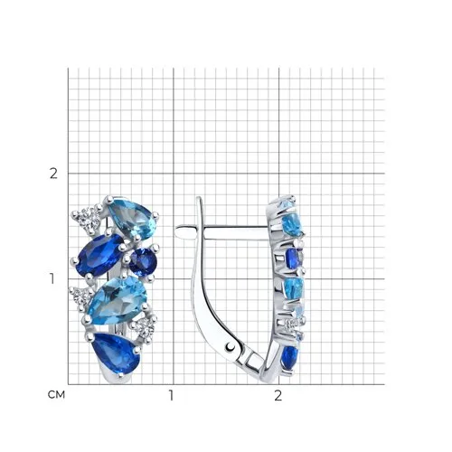 Cercei din argint cu Cubic Zirconia Incolor, Cubic Zirconia Albastru Safir și Topaz Swiss