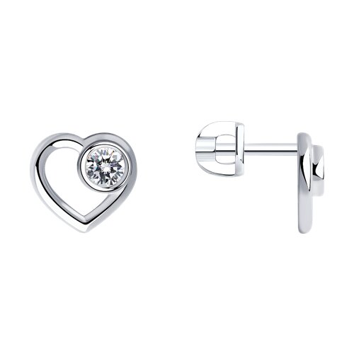 Серьги Пусеты из серебра с камнями Фианит